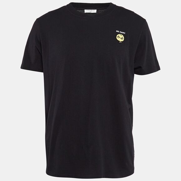 Sandro Black Knit Applique Detail Crew Neck T-Shirt Xl